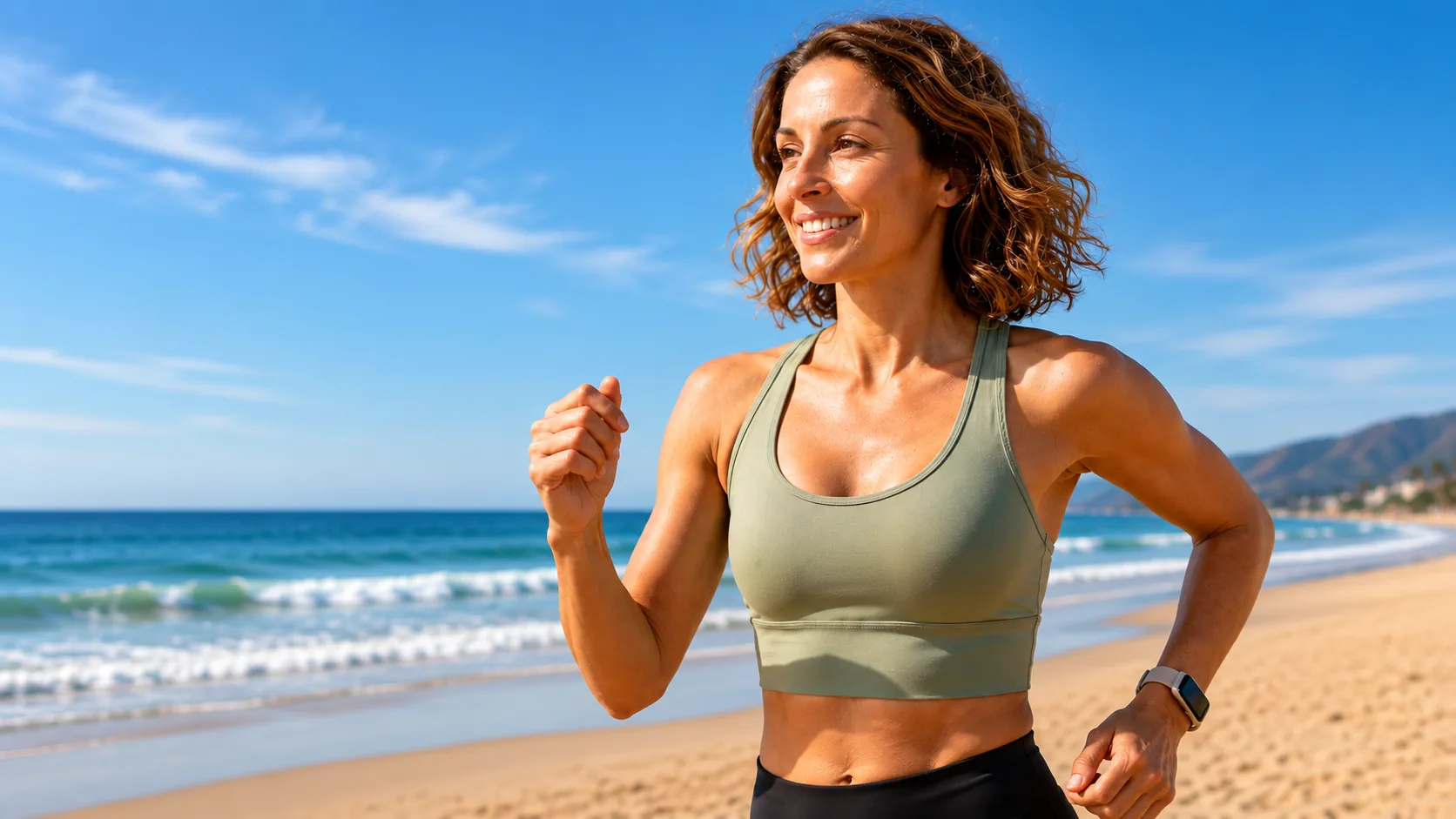 A woman running on the beach