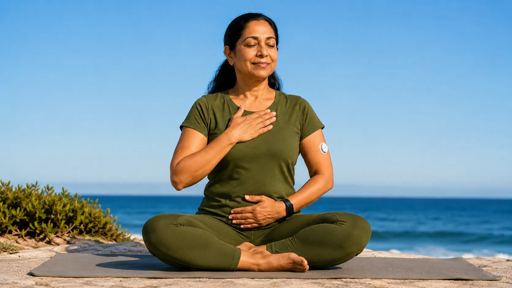 Maria doing yoga breathing exercises