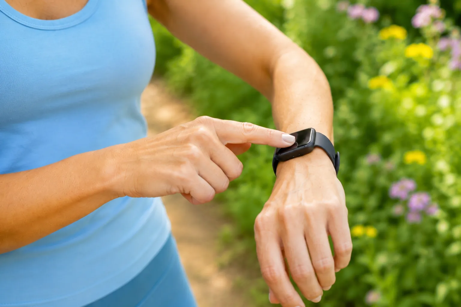 Sofia checking her smartwatch
